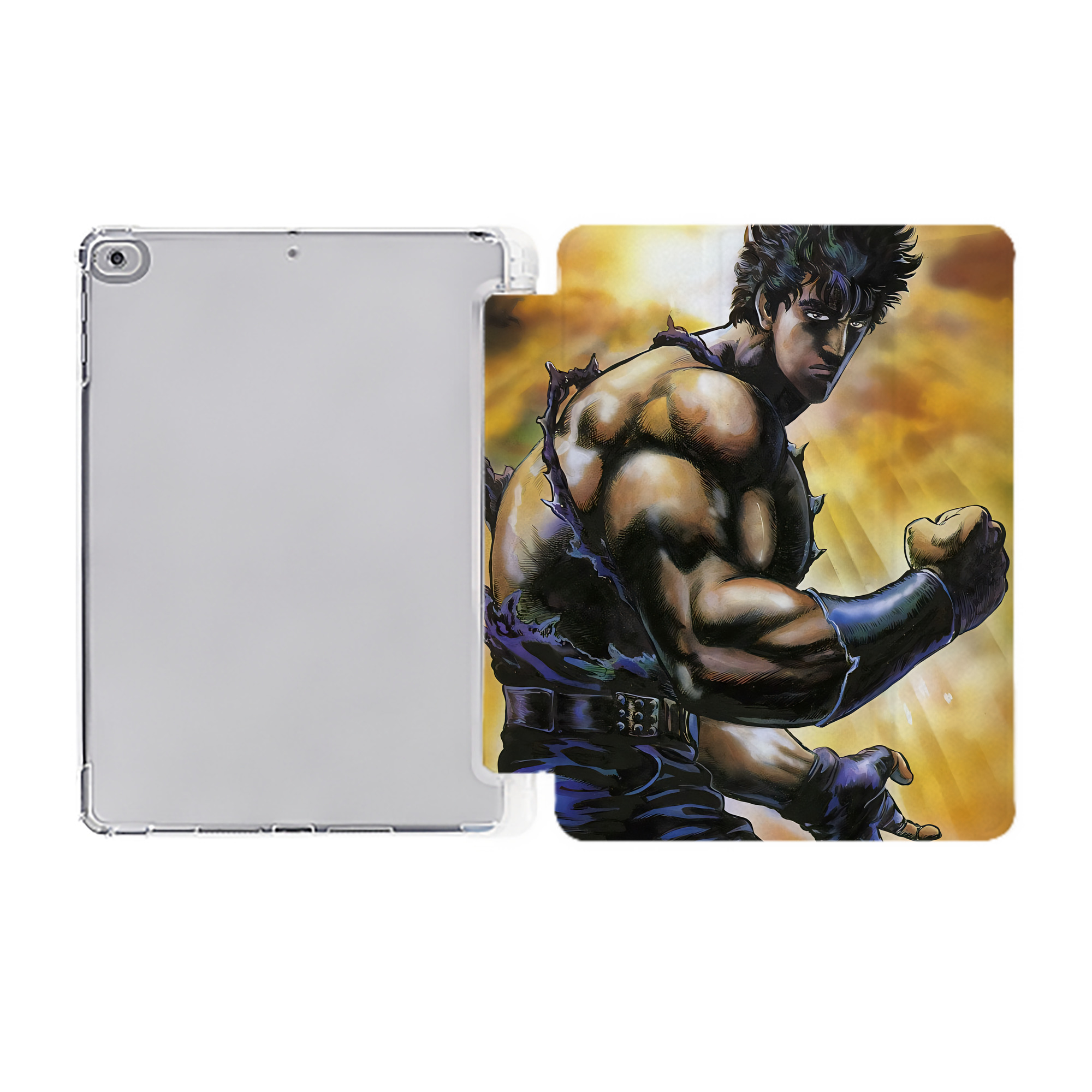 （画像用） 北斗の拳 Fist of the North Star IPad ケース ペン収納付き 三つ折りスタンド PUレザー×シリコン 対応機種9.5/10.5/10.9インチ